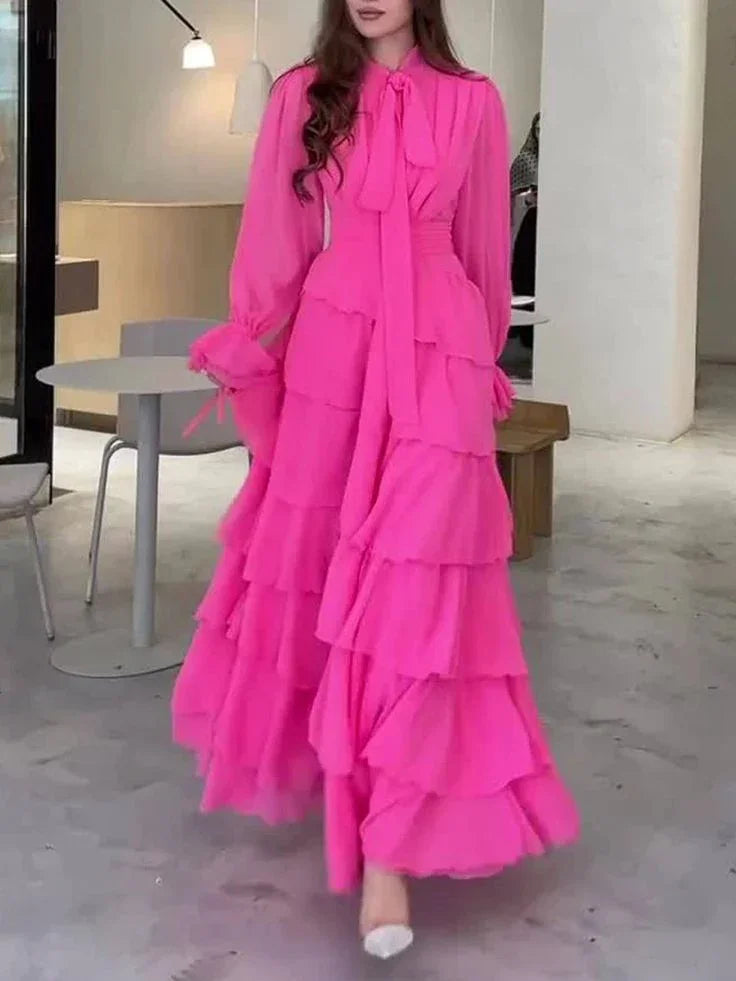 Abito da sera elegante in chiffon a strati con balze incrociate Y7640