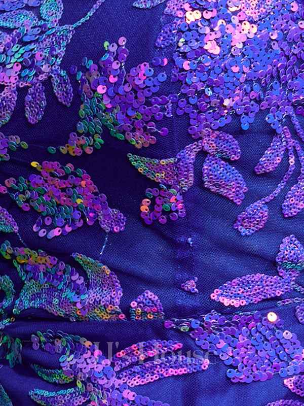 Royal Blue Sequined Off Shoulder Long Prom Dress With Slit