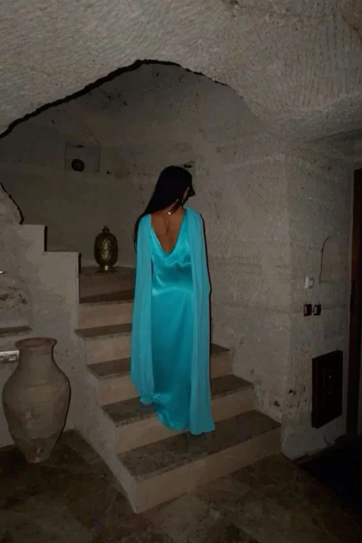 Elegante abito lungo da sera monospalla in raso Y7860