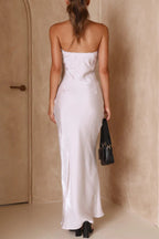 Formelle Abendkleider für Prominente aus einfarbiger, heller Seide, trägerlos (5 Farben) 