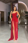 Strapless Sleeveless Prom Dress With High Split Pleated 70 Colors