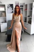Custom Strapless Mermaid Split Prom Dress With Ruffled Appliques