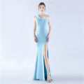 Satin Craft Order Ostrich Feather Dinner Exhibition Wedding Evening Dress