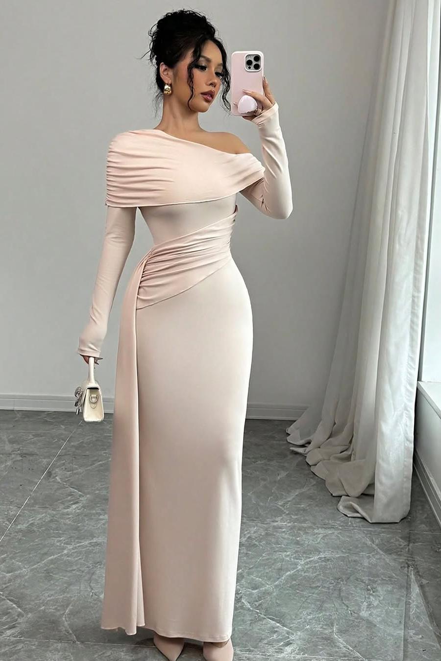 Off The Shoulder Mermaid Prom Dress With Long Sleeves And Ruffles