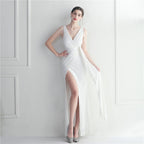 Handmade Beaded Socialite Car Model Long Evening Dress for Dinner Performance