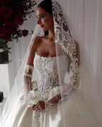 Arabic Lace Saudi Ball Gown Wedding Dress Strapless Pearls Satin Dubai Plus Size