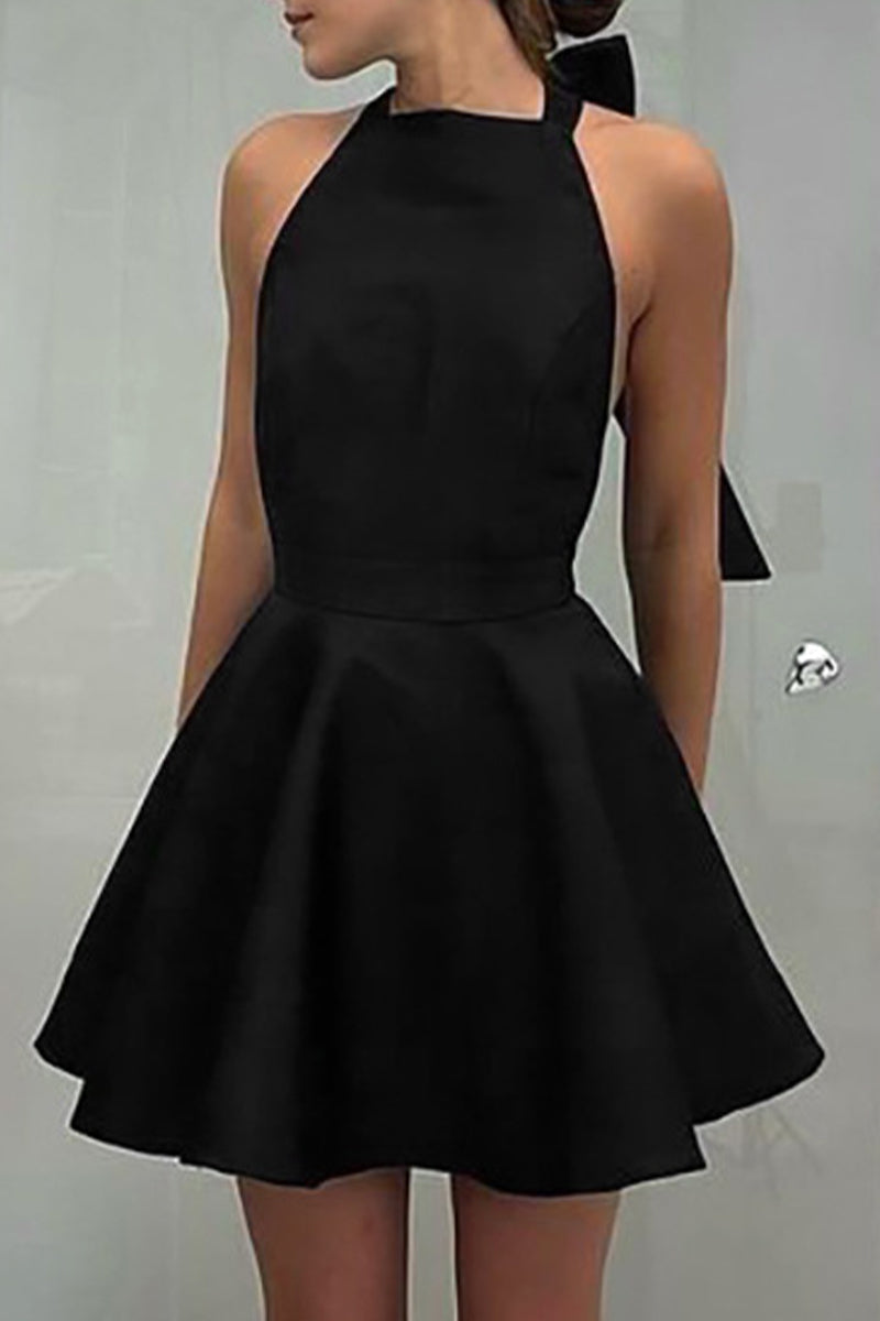 Elegantes, einfarbiges, rückenfreies Abendkleid mit Schleife und Neckholder 