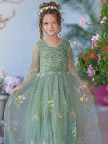 Floral Tulle Lace A Line Flower Girl Dress With Scoop Neck For Little Girls