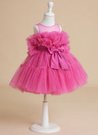 Pink Princess Tulle Flower Girl Dress With Bow And Scoop Neck Details