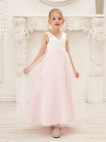 A-line Satin Tulle Ankle-length Pink Dress (2003227111)