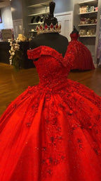 Abito da ballo lussuoso rosso con fiori tridimensionali, vestito per sedicesimo compleanno, abito per quinceañera Y5321