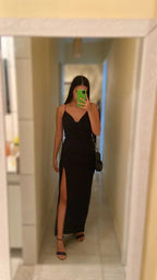 Robe de soirée noire élégante ajustée avec fente Robe de bal noire Y6135