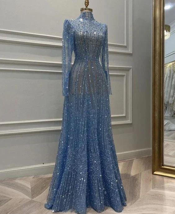 Abito da sera musulmano lungo a maniche lunghe da sogno Lusso Dubai Donna Abito midi per festa di fidanzamento Y6899