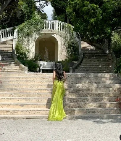 Vestido Longo Verde Sedutor para Baile com Alças Finas Vestido de Noite Y7925