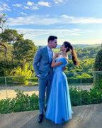 Elegant Blue A-line Evening Dress Blue Graduation Dress Y5703