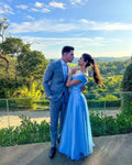 Elegant Blue A-line Evening Dress Blue Graduation Dress Y5703