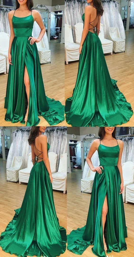 Vestido de Gala de Satinado com Alças Finas e Costas Abertas para Baile de Finalistas Y184