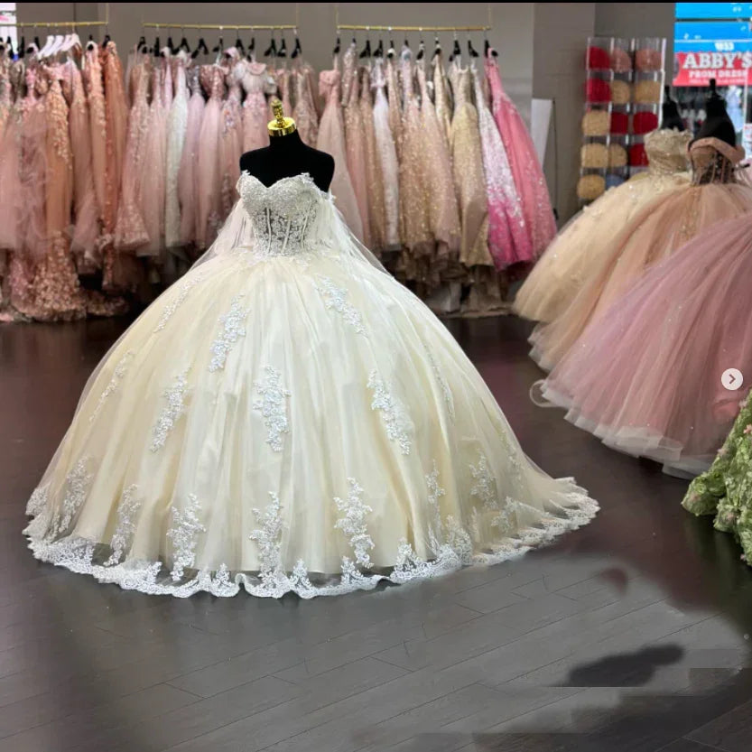 Robes de quinceañera vert sauge en dentelle à épaules dénudées pour fête d'anniversaire de seize ans, robe de bal vert sauge, Y2421
