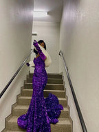 Abito da sera sirena con paillettes viola scintillanti Abito elegante Y5834