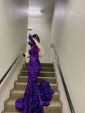 Abito da sera sirena con paillettes viola scintillanti Abito elegante Y5834