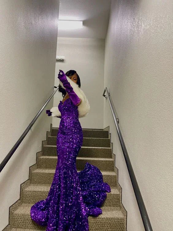 Abito da sera sirena con paillettes viola scintillanti Abito elegante Y5834
