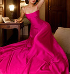 Vestido de Festa em Linha A Rosa Choque em Cetim Vestido de Baile Y7717