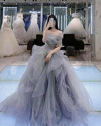 Incantevole abito da sera a linea ad A in tulle, elegante vestito da sera Y1919