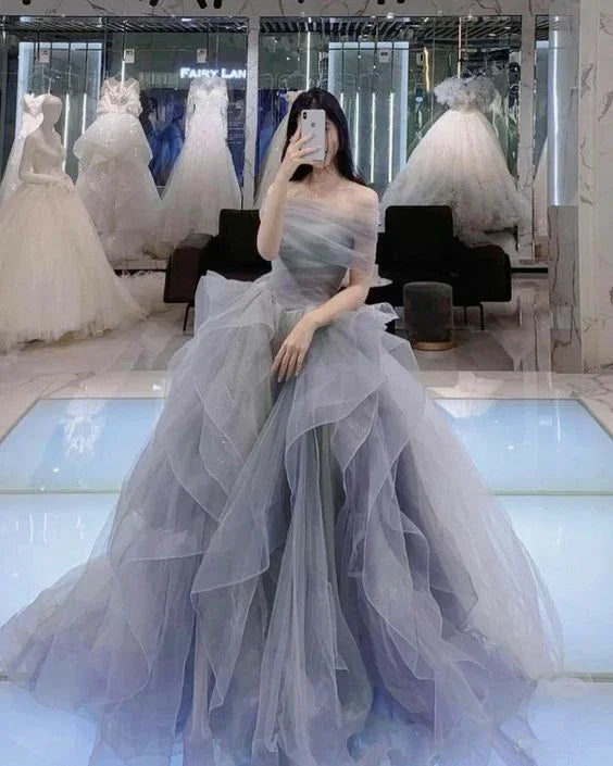 Incantevole abito da sera a linea ad A in tulle, elegante vestito da sera Y1919