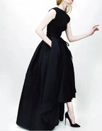 Abito da sera nero elegante e seducente, vestito incantevole e grazioso, semplice abito da festa con scollo a o, abito formale S19670