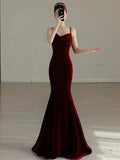 Abito da sera lungo in velluto rosso elegante a sirena Abito da ballo Y7824