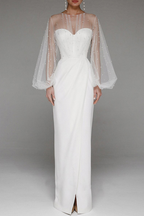 Vestidos de noche elegantes de celebridades con abertura sólida y cuentas de malla sin tirantes 