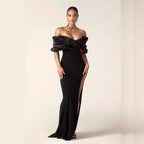 Off-Shoulder Ruched Slit Prom Dress