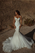 Bmbridal Sweetheart Mermaid Wedding Dress With Lace Appliques And Beading