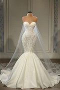 Beautiful Mermaid Sweetheart Wedding Dress Lace Appliques Bridal Gowns