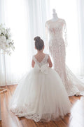 BMbridal Ivory Tulle Flower Girl Dress Ball Gown With Bow Knot