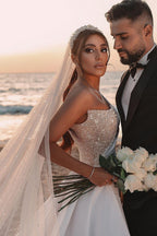 One Shoulder A Line Long Wedding Dress With Sequins