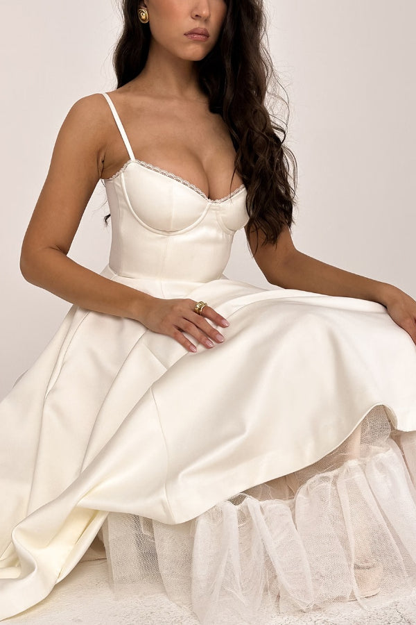 Robe maxi tutu sans manches à col en V avec bretelles