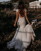 Bmbridal V-Neck Mermaid Wedding Dress With Appliques And Beading Chapel Train