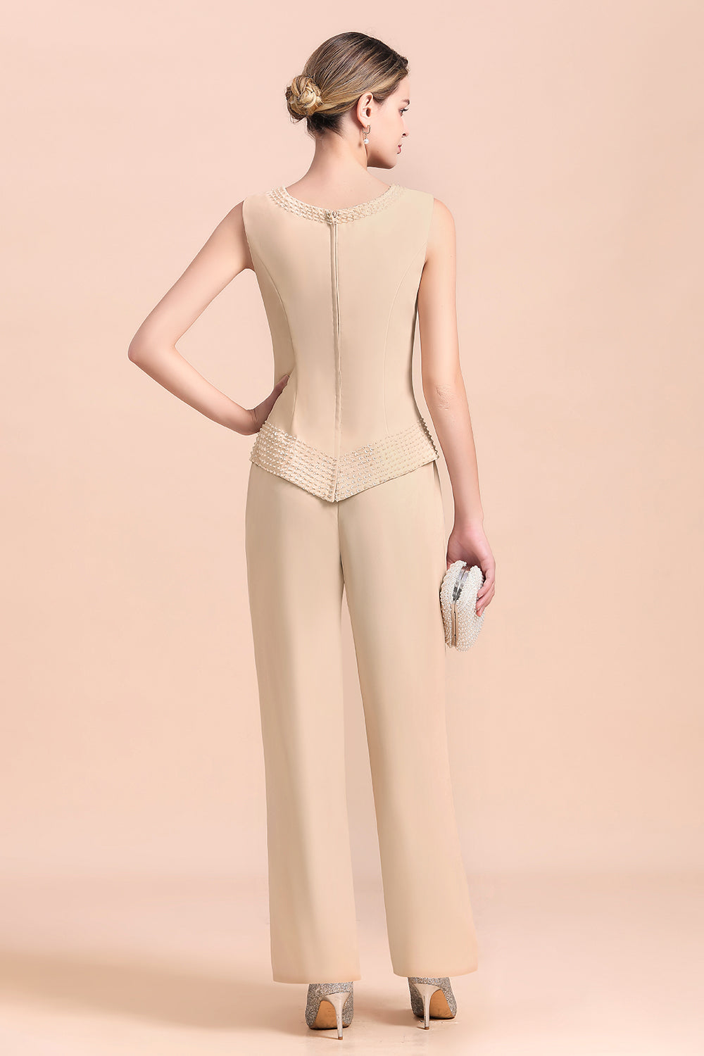 BMbridal Champagne Long Chiffon Mother of the Bride Dress Two Pieces With Jacket
