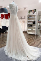 Vintage Long Halter Backless A Line Wedding Dress With Lace And Tulle