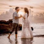 White lace short-sleeved maternity dress maternity v-neck maternity evening dress