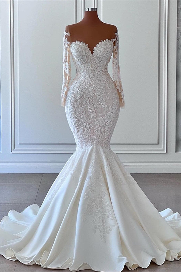 Sweetheart Mermaid Wedding Dress With Long Sleeves And Appliqué