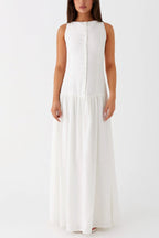 Vestido largo de noche inolvidable de mezcla de lino con botones y cintura baja 