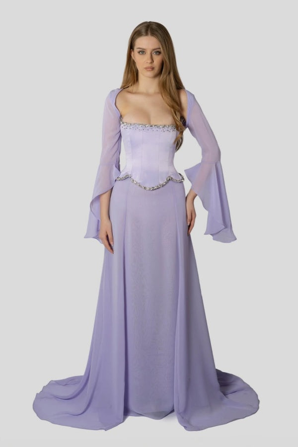 Custom Chiffon Long Sleeves Mermaid Prom Dress With Beaded Pleats