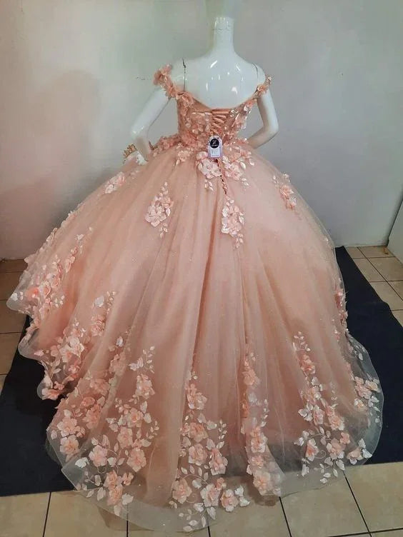 Pfirsichkleid Süßes 15 16 Kleid Schulterfrei Prinzessin Schnürballkleid Y2686