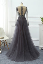 Elegant V Neck Long Sleeves Prom Dress With Overskirt Beading And Appliques