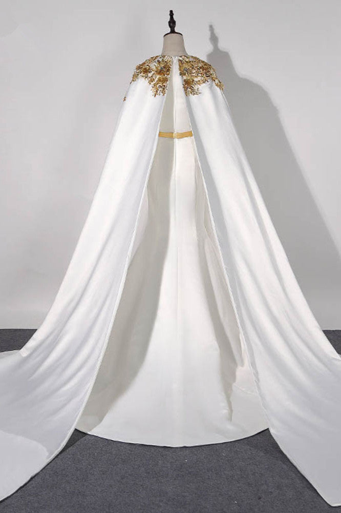 BMbridal Elegant Satin Jewel Appliques Long Prom Dresses with Sash Online