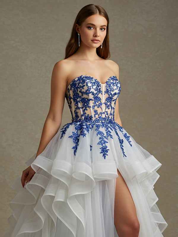 Ball Gown Prom Dress With V Neck Off The Shoulder Sweep Train Tulle