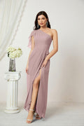 Abito da Sera Formale A-line con Spalla Singola e Balze in Chiffon, Spacco Laterale, per Damigelle, Modello 2809