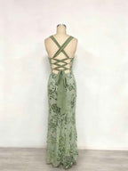 Lavender Sequin Floral Square Neck Prom Dress With Wide Straps